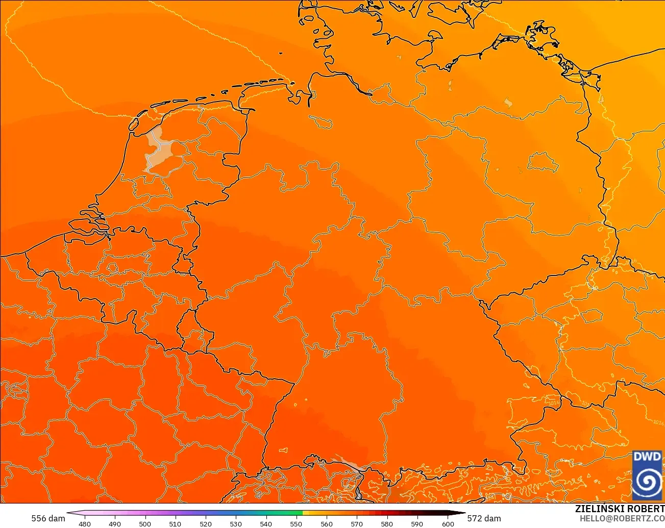 ICON Germany 2 km model - Germany, Geopotential height at 500hPa