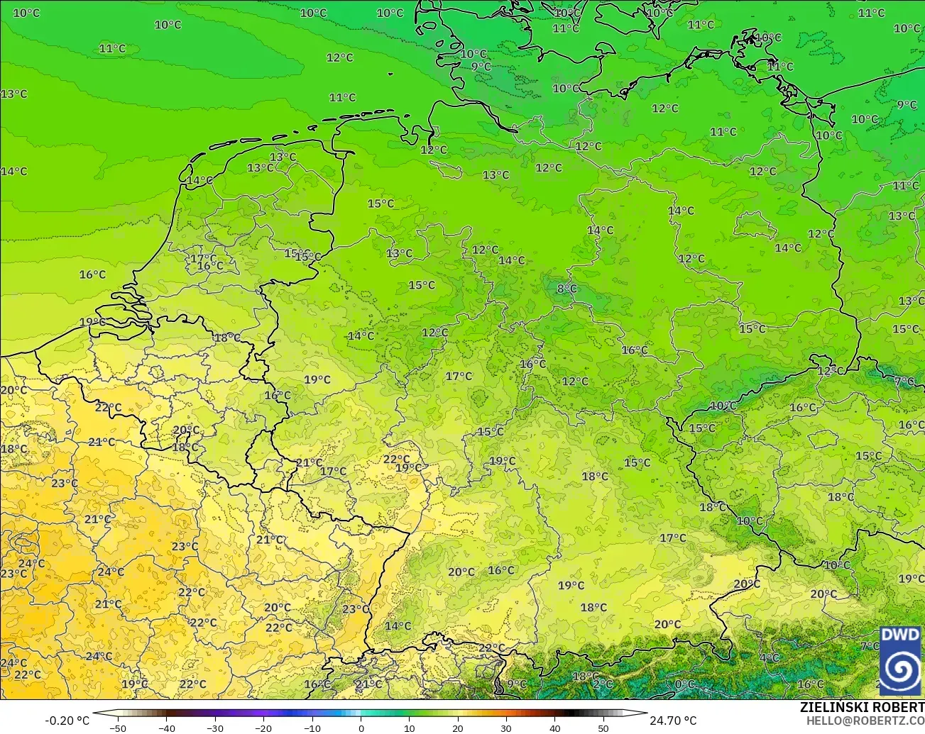 ICON Germany 2 km model - Germany, Temperature at 850hPa