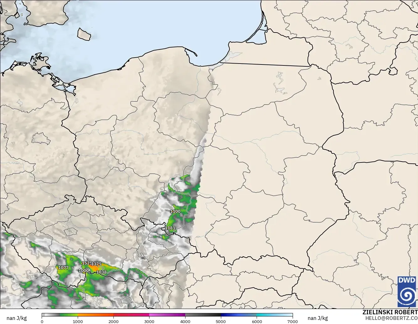 ICON Germany 2 km model - Poland, CAPE