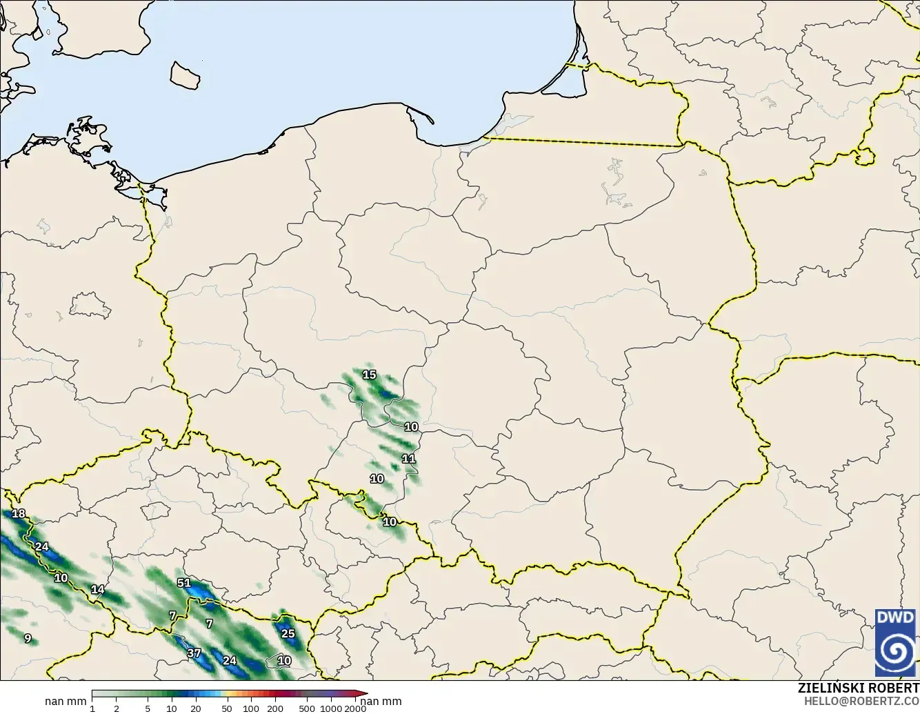 ICON Germany 2 km model - Poland, Precipitation Accumulation