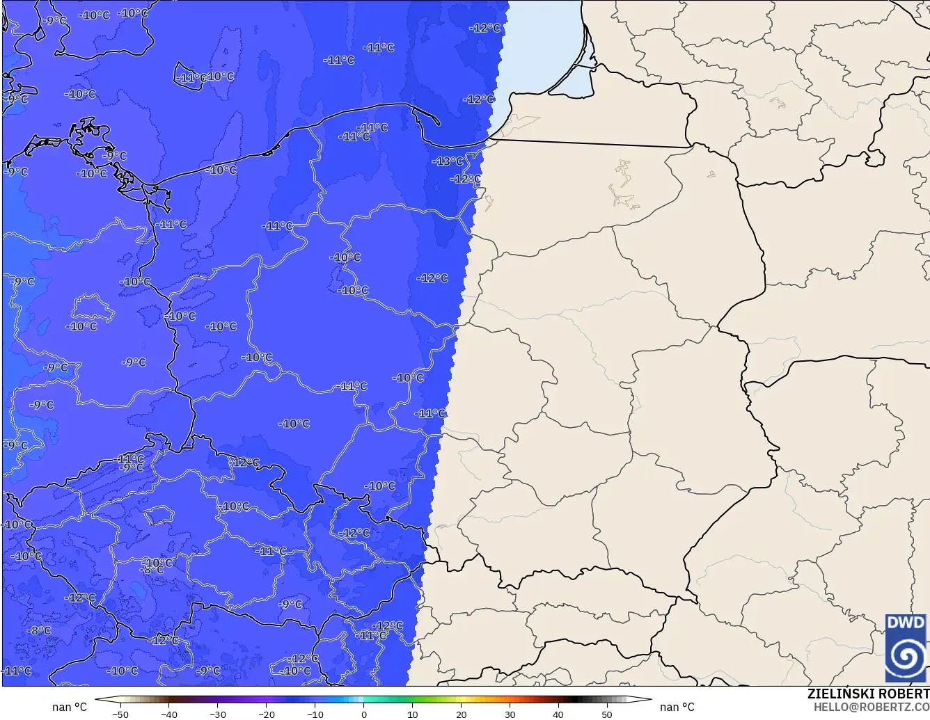 ICON Germany 2 km model - Poland, Temperature at 500hPa
