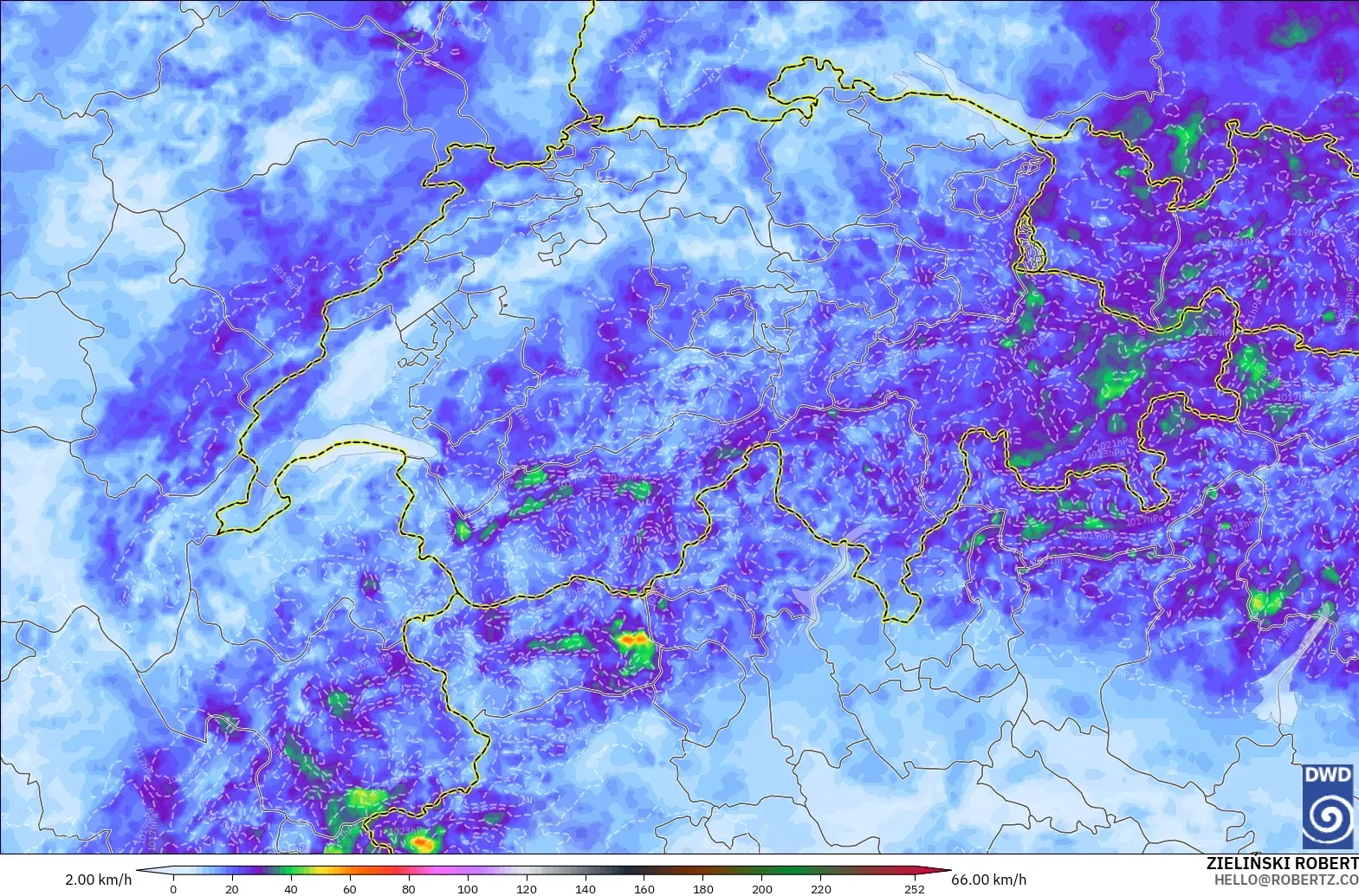 ICON Germany 2 km model - Switzerland, Wind Gusts