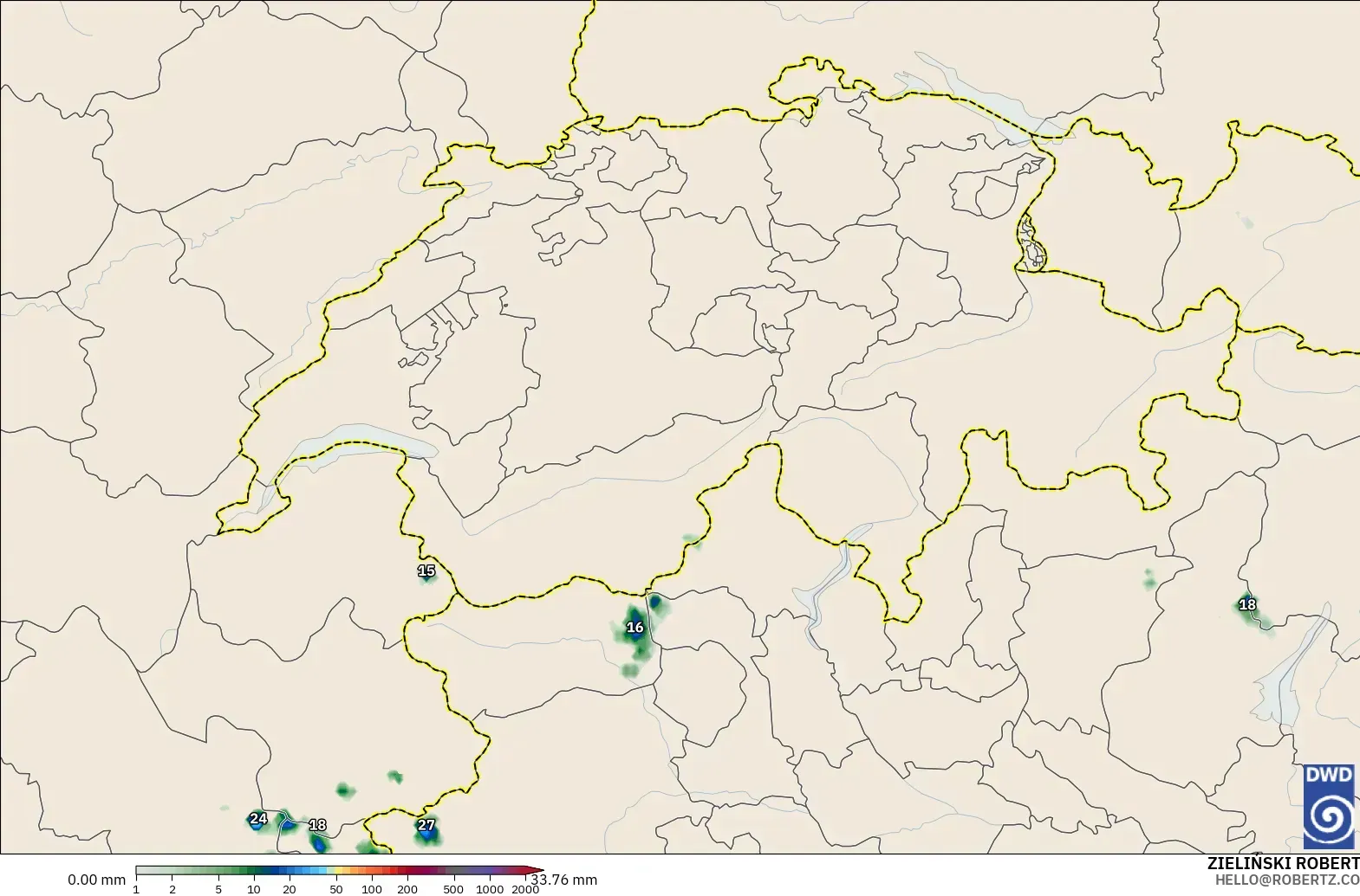 ICON Germany 2 km model - Switzerland, Precipitation Accumulation