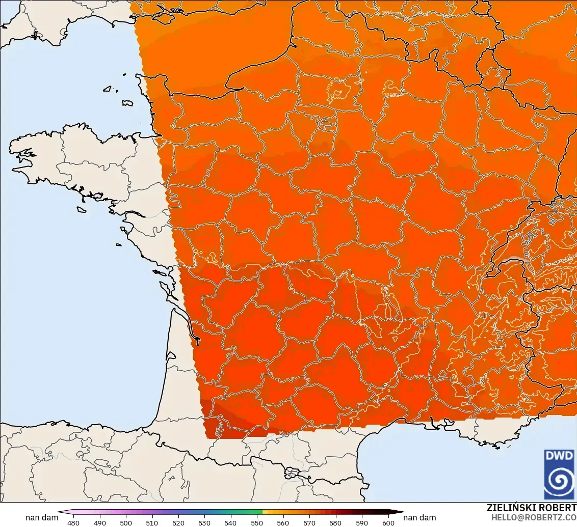 ICON Germany 2 km model - France, Geopotential height at 500hPa