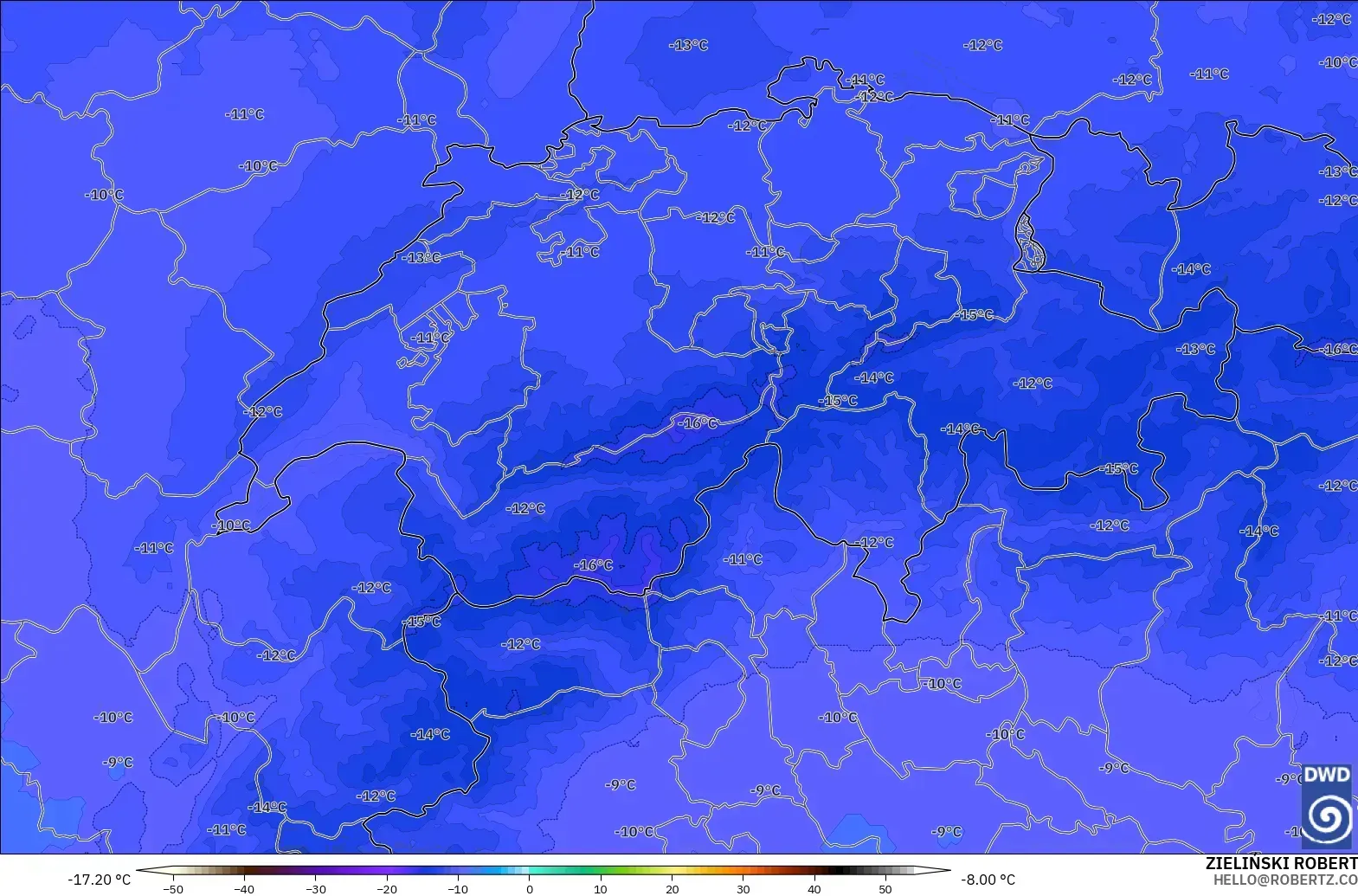 ICON Germany 2 km model - Switzerland, Temperature at 500hPa
