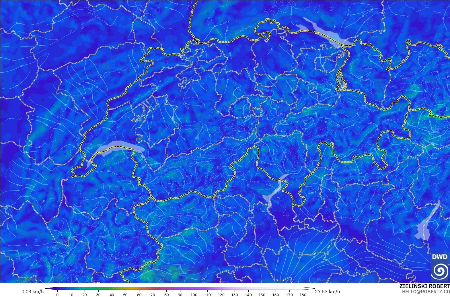ICON Germany 2 km model - Switzerland, Wind at 10m