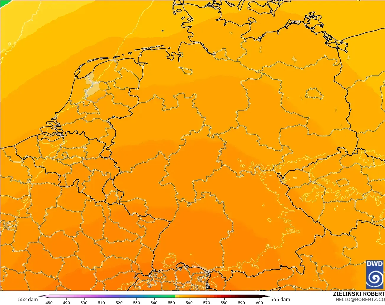 ICON Germany 2 km model - Germany, Geopotential height at 500hPa