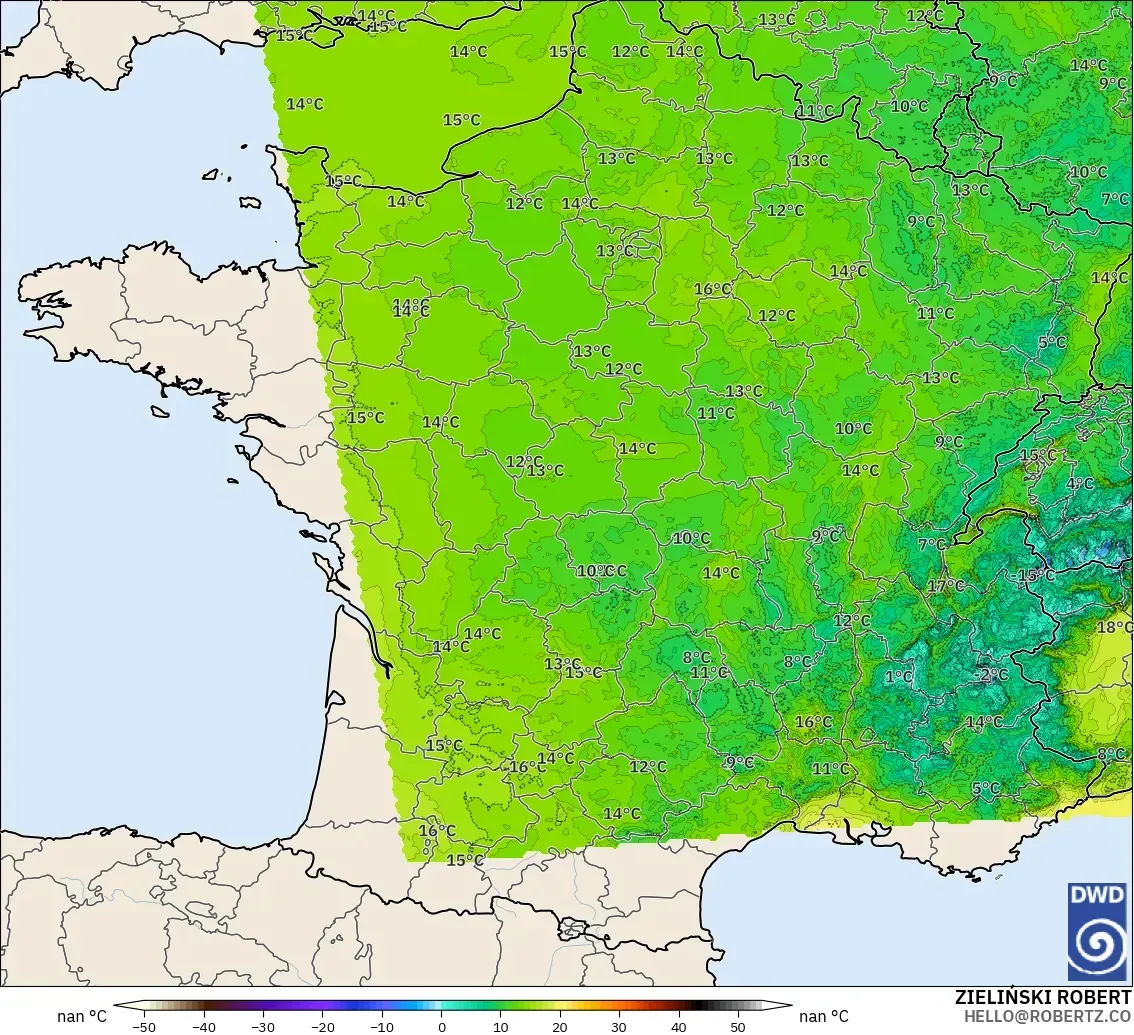ICON Germany 2 km model - France, Dewpoint at 2m