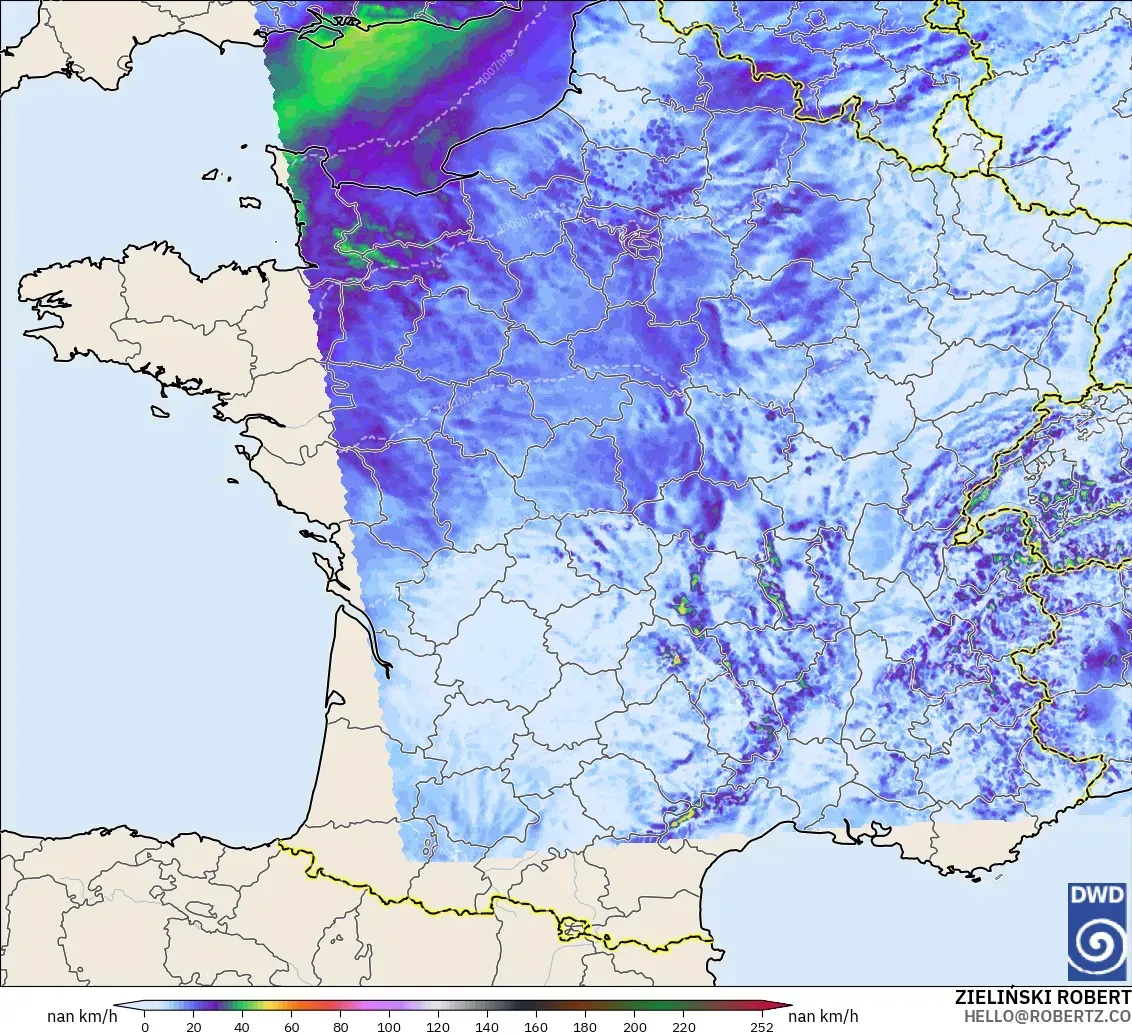 ICON Germany 2 km model - France, Wind Gusts Peak