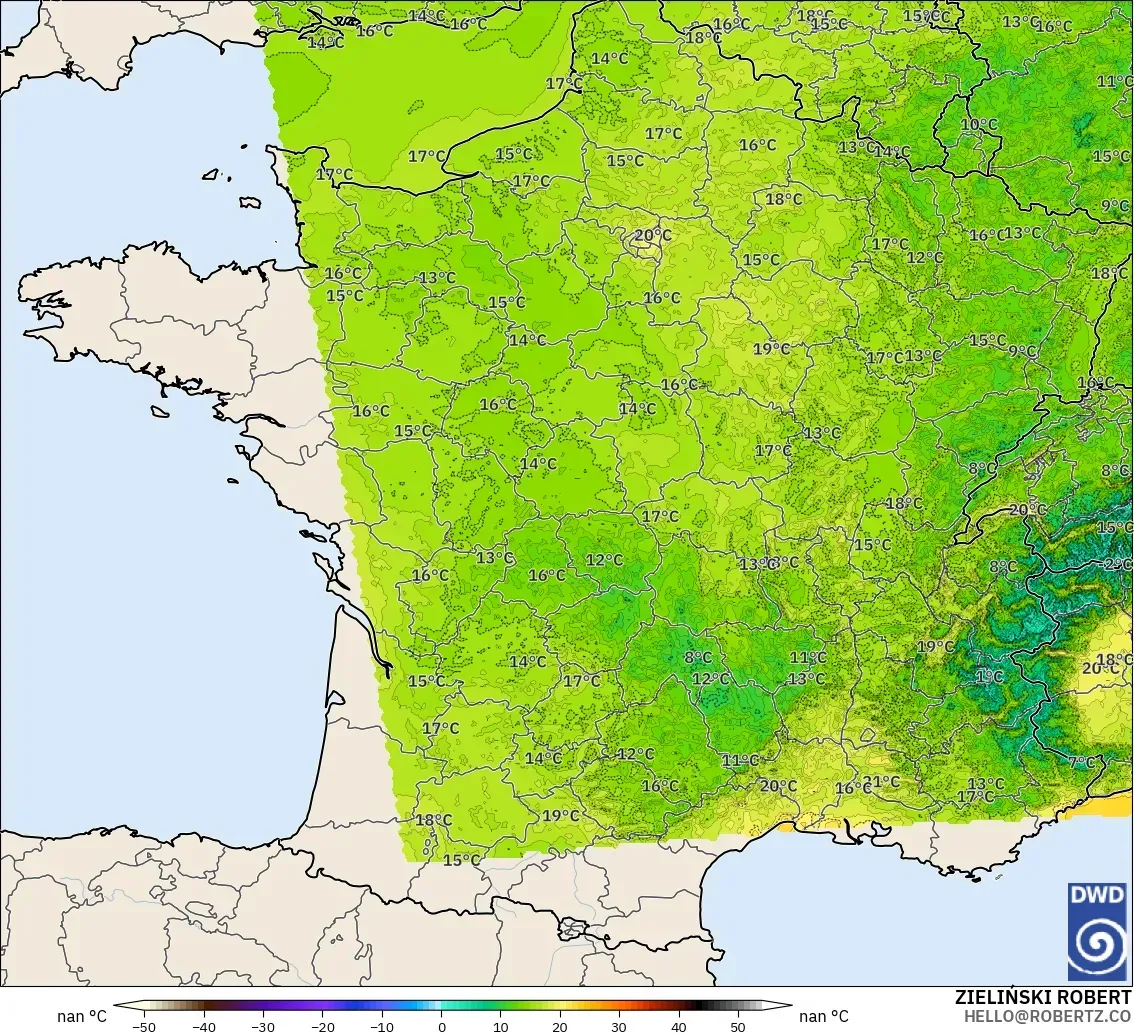ICON Germany 2 km model - France, Temperature at 2m