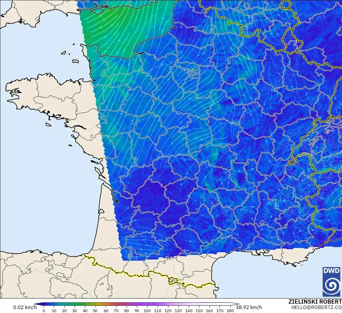 ICON Germany 2 km model - France, Wind at 10m