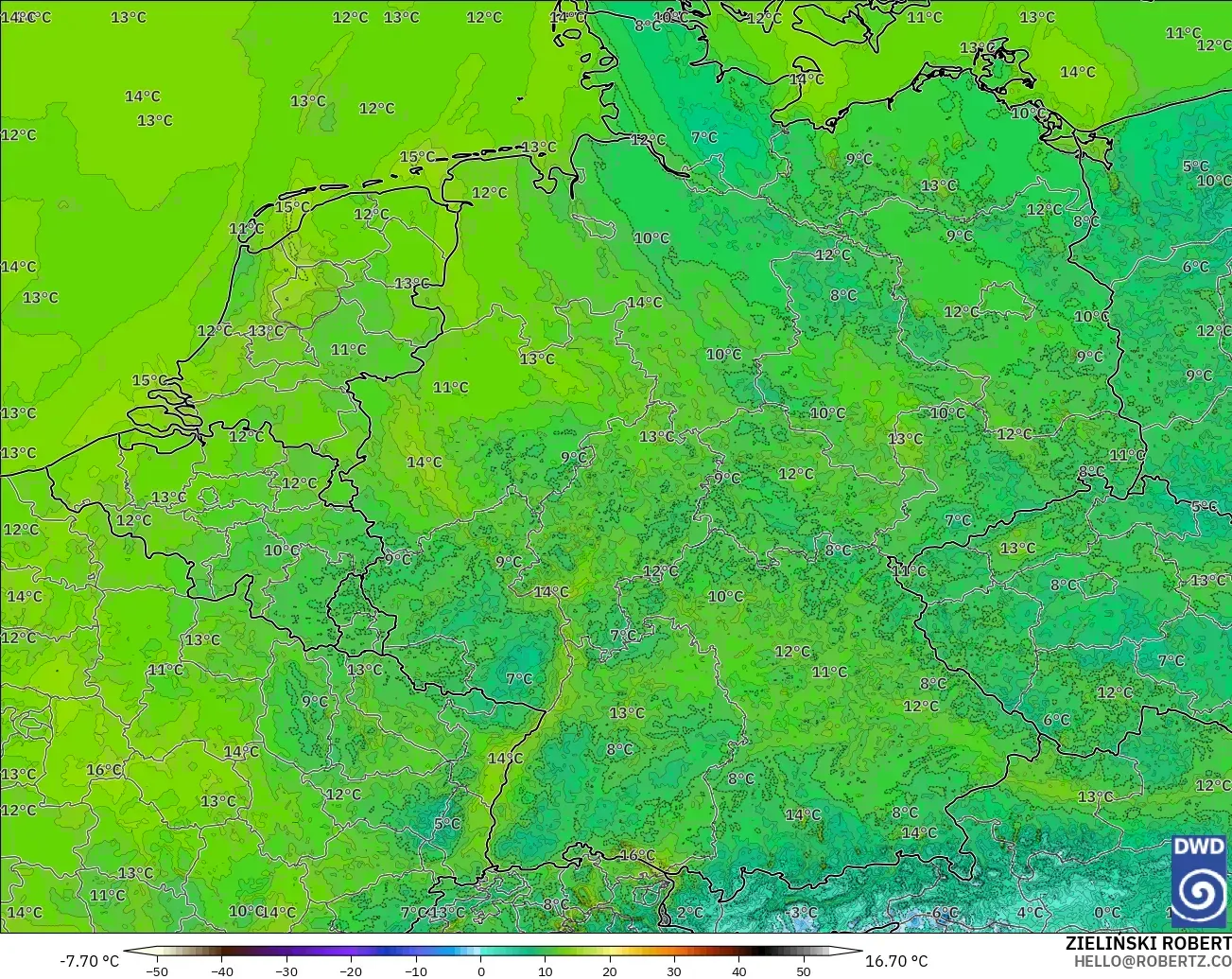 ICON Germany 2 km model - Germany, Dewpoint at 2m