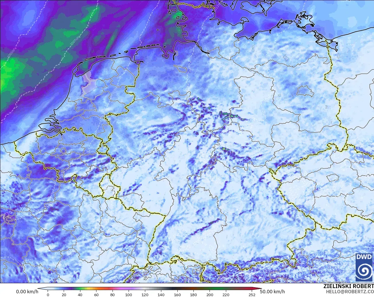 ICON Germany 2 km model - Germany, Wind Gusts Peak