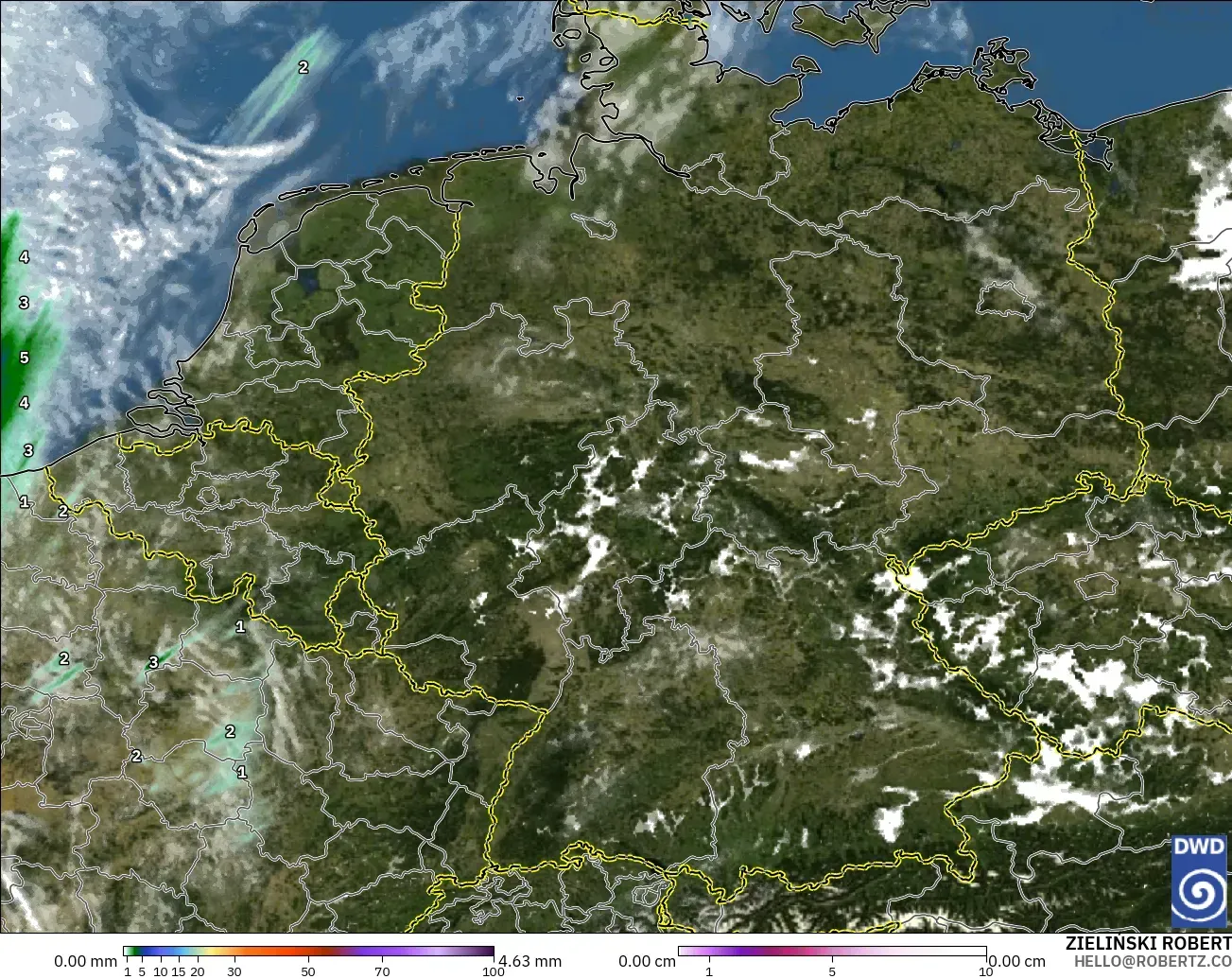 ICON Germany 2 km model - Germany, Precipitation, Clouds, and Pressure