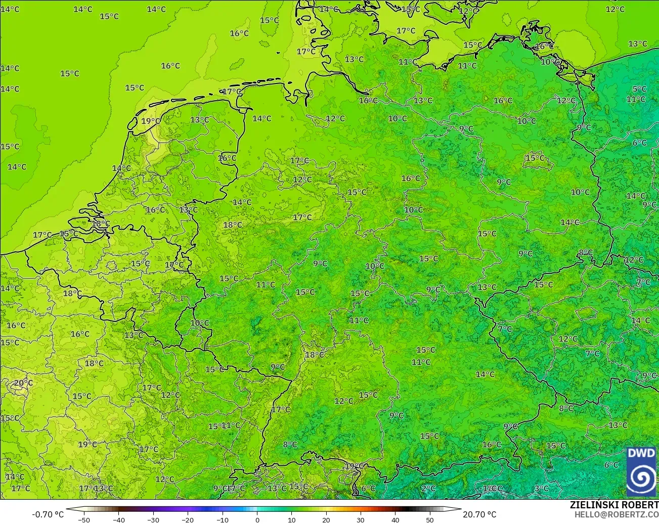 ICON Germany 2 km model - Germany, Temperature at 2m