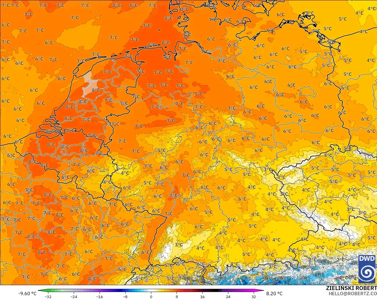 ICON Germany 2 km model - Germany, Temperature at 850hPa Anomaly