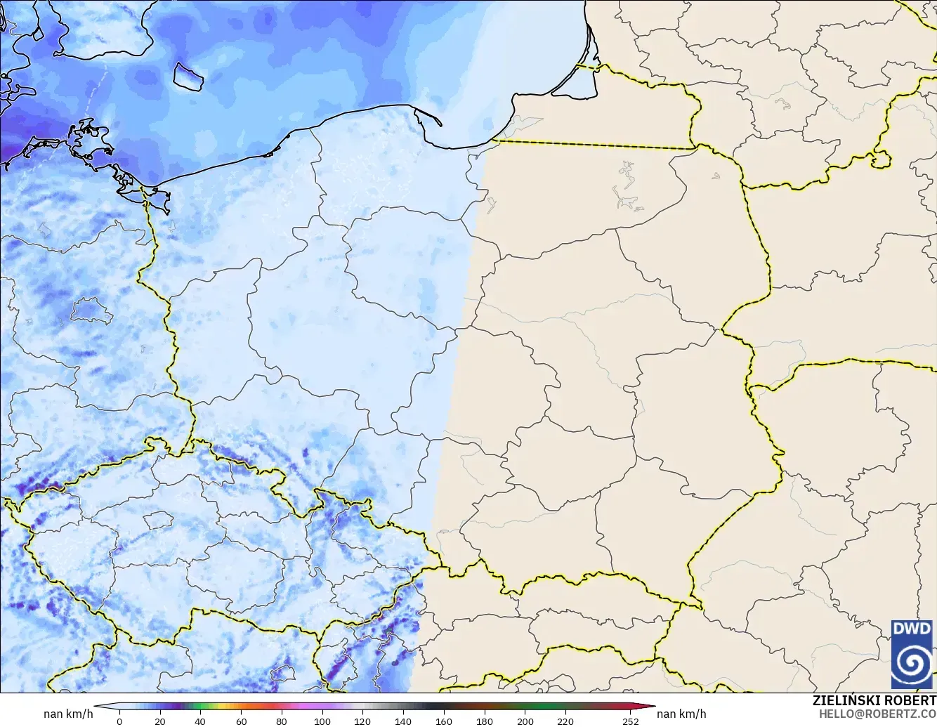 ICON Germany 2 km model - Poland, Wind Gusts Peak