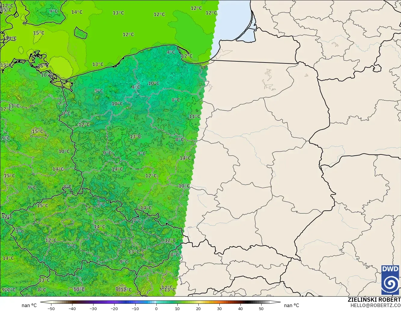 ICON Germany 2 km model - Poland, Temperature at 2m