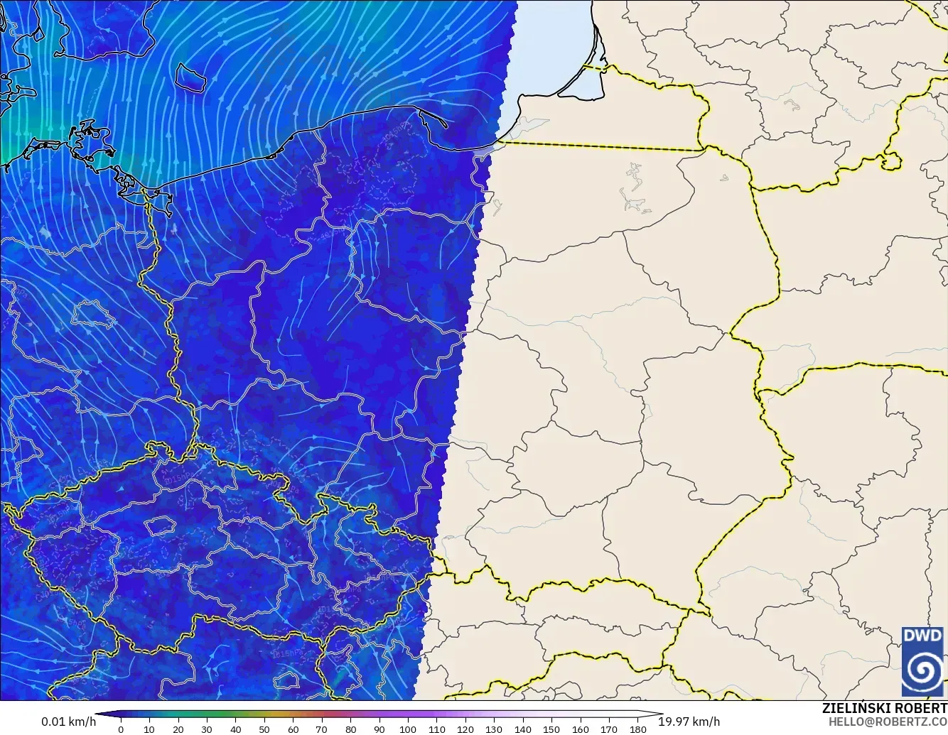ICON Germany 2 km model - Poland, Wind at 10m