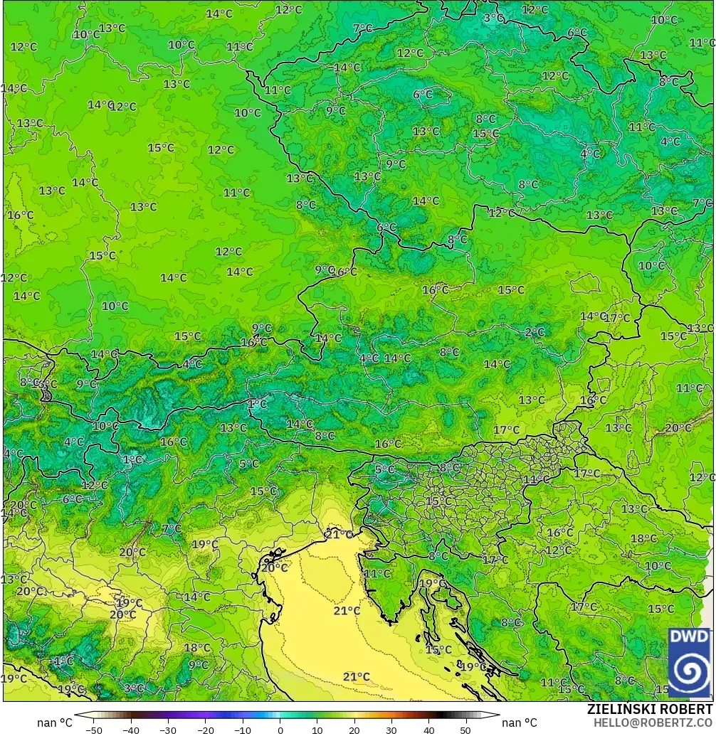 ICON Germany 2 km modelo - Austria, Dewpoint at 2m