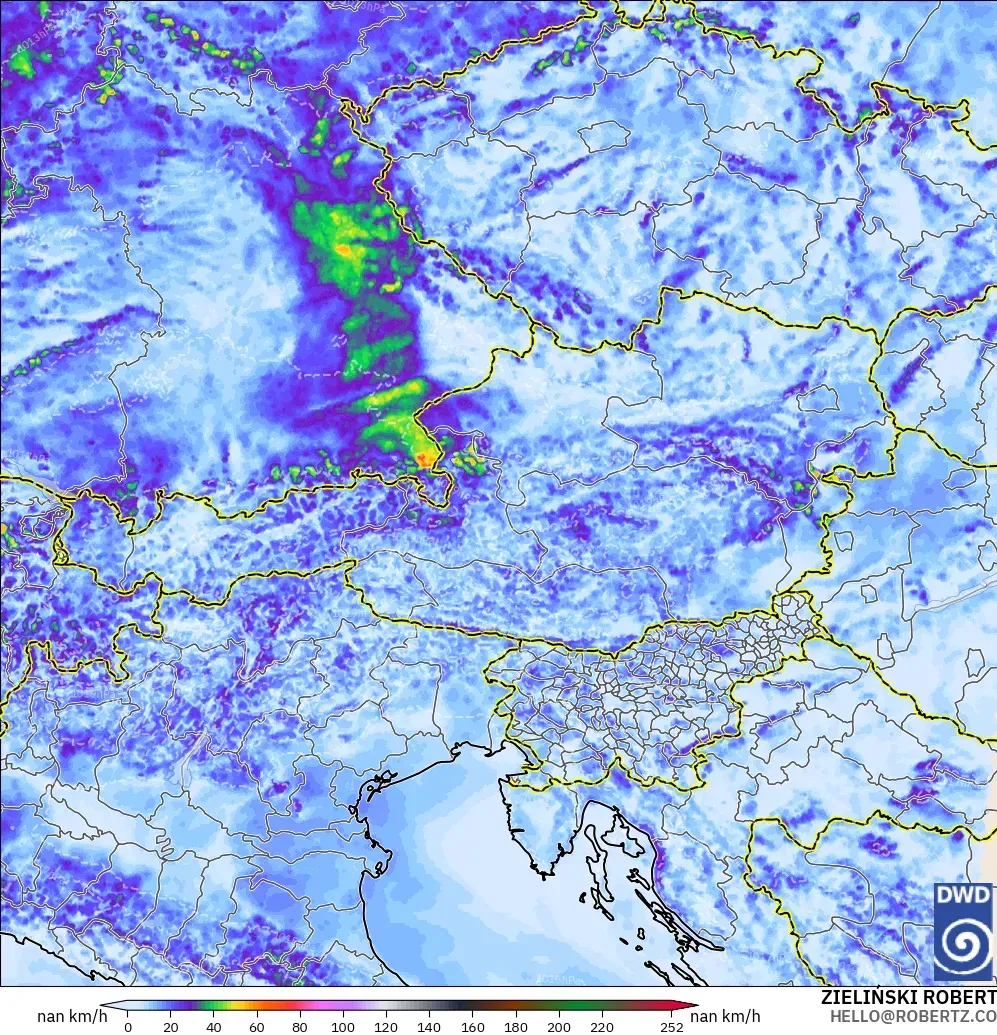 ICON Alemania 2 km model - Austria, Puncak Hembusan
