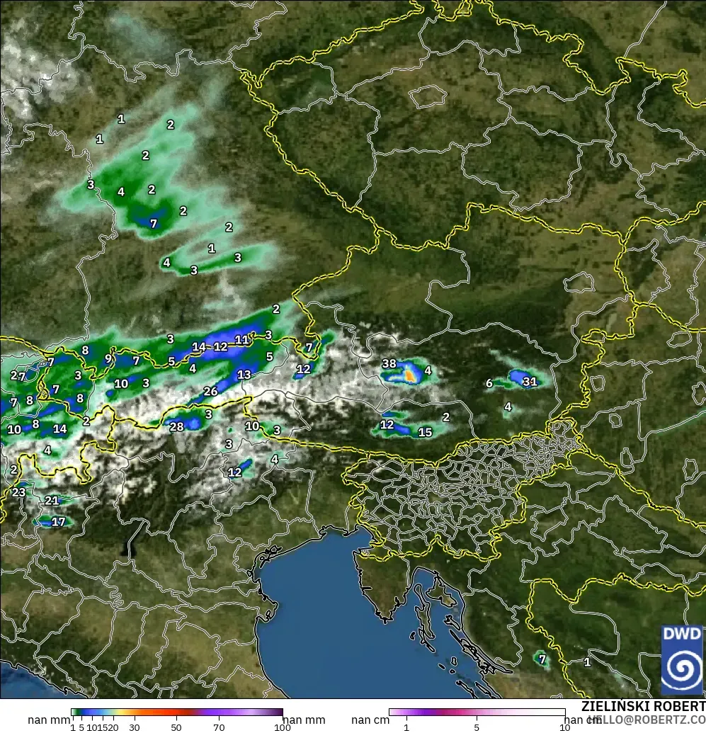 ICON Alemania 2 km model - Austria, Curah Hujan, Awan, dan Tekanan