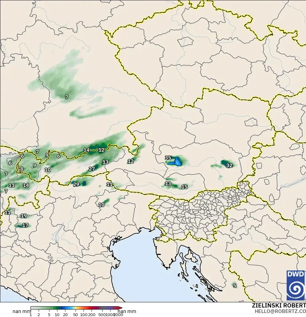 ICON Germany 2 km modelo - Austria, Precipitation Accumulation