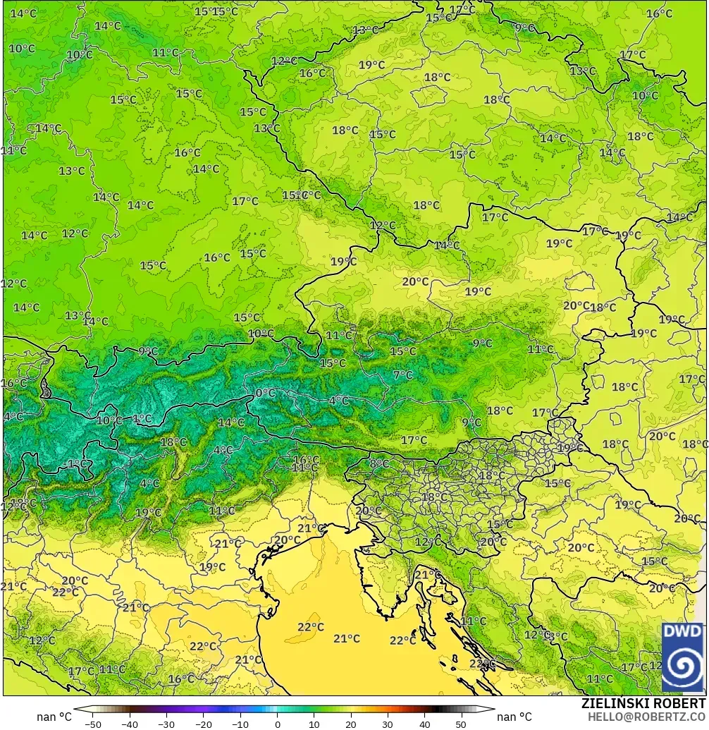 ICON Alemania 2 km model - Austria, Suhu 850 hPa
