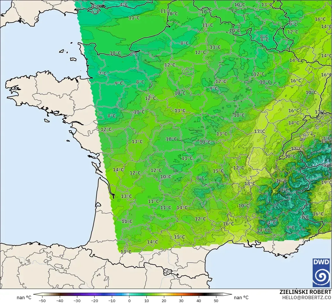 ICON Germany 2 km modelo - France, Dewpoint at 2m