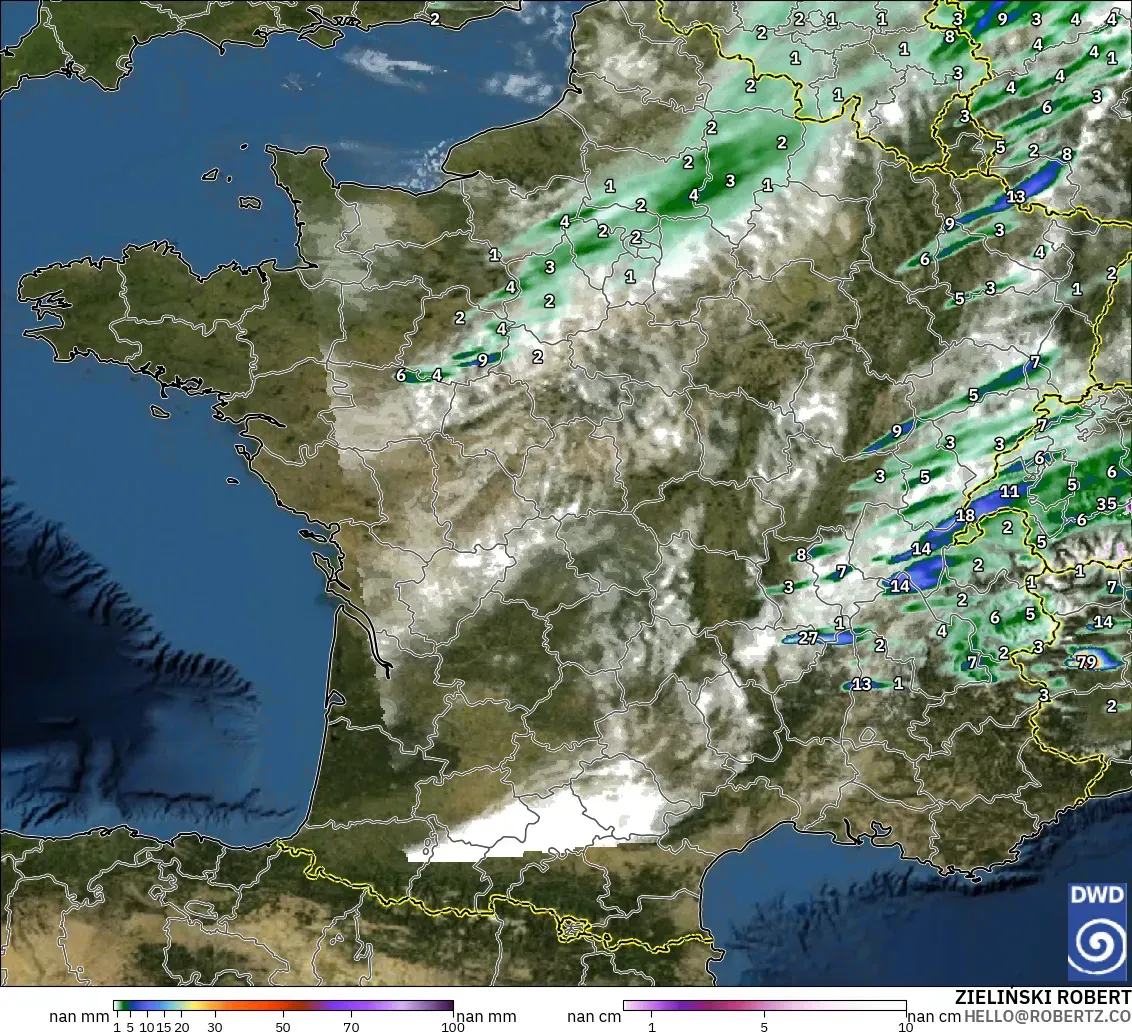 ICON Germany 2 km modelo - France, Precipitation, Clouds, and Pressure