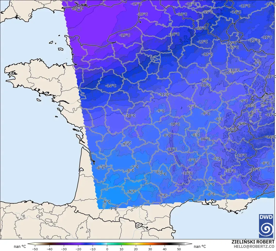 ICON Germany 2 km modelo - France, Temperature at 500hPa