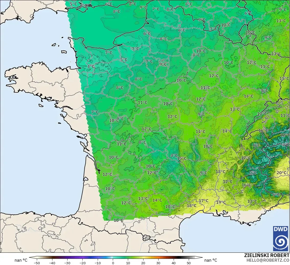 ICON Alemania 2 km model - Prancis, Suhu 850 hPa