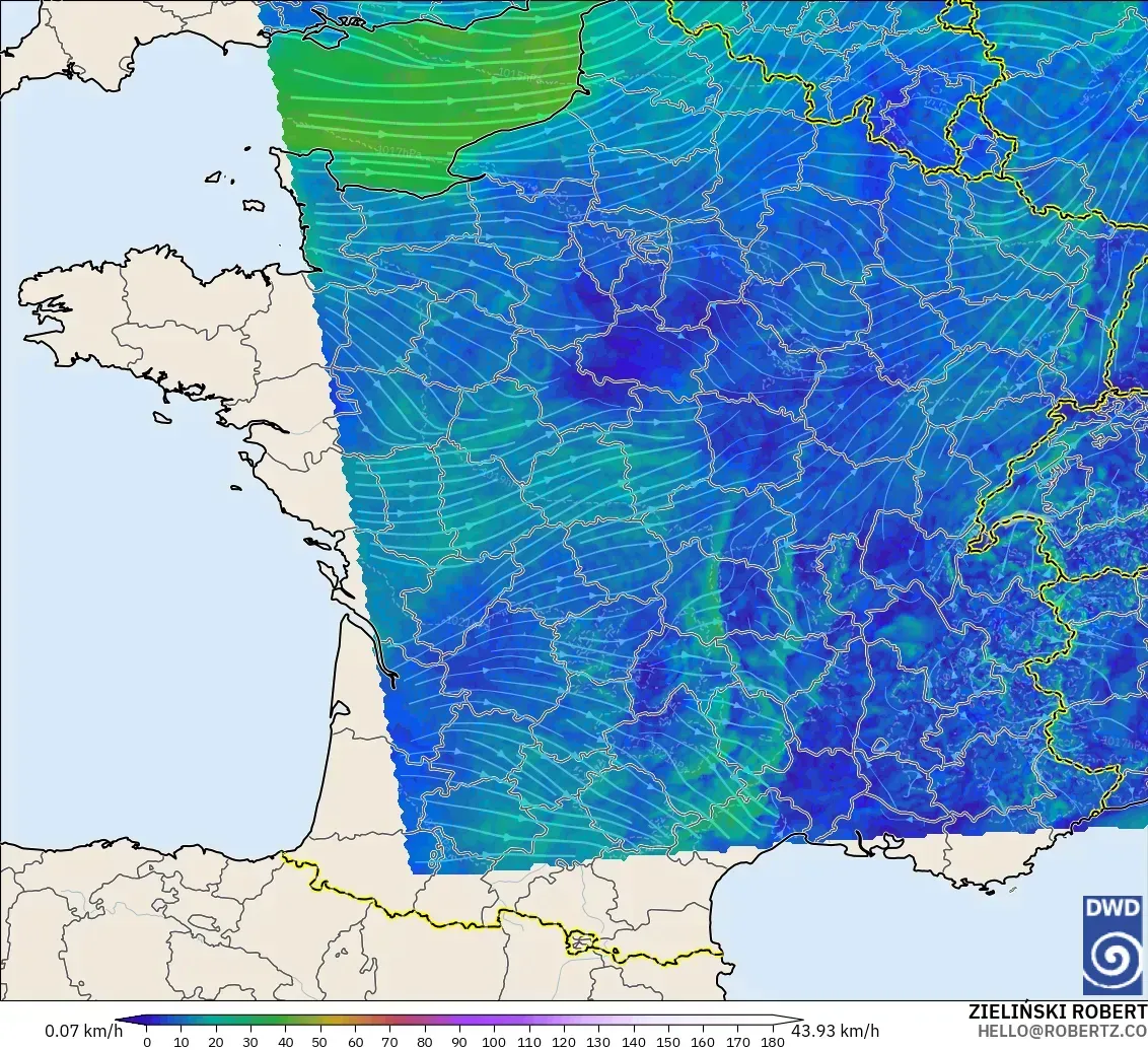 ICON Germany 2 km modelo - France, Wind at 10m