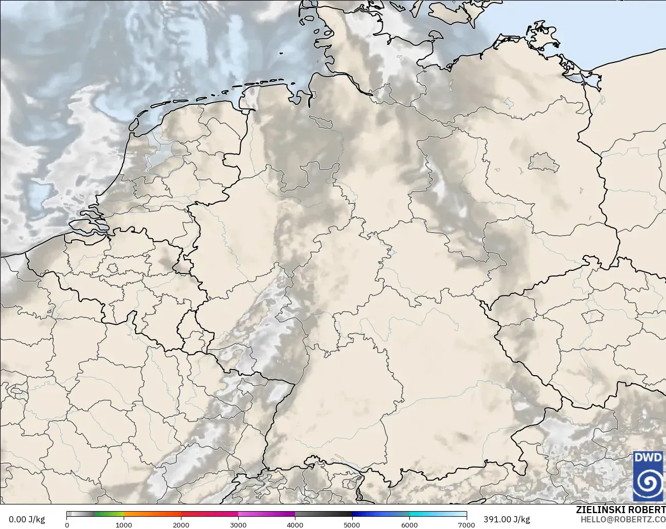 ICON Alemania 2 km model - Jerman, CAPE