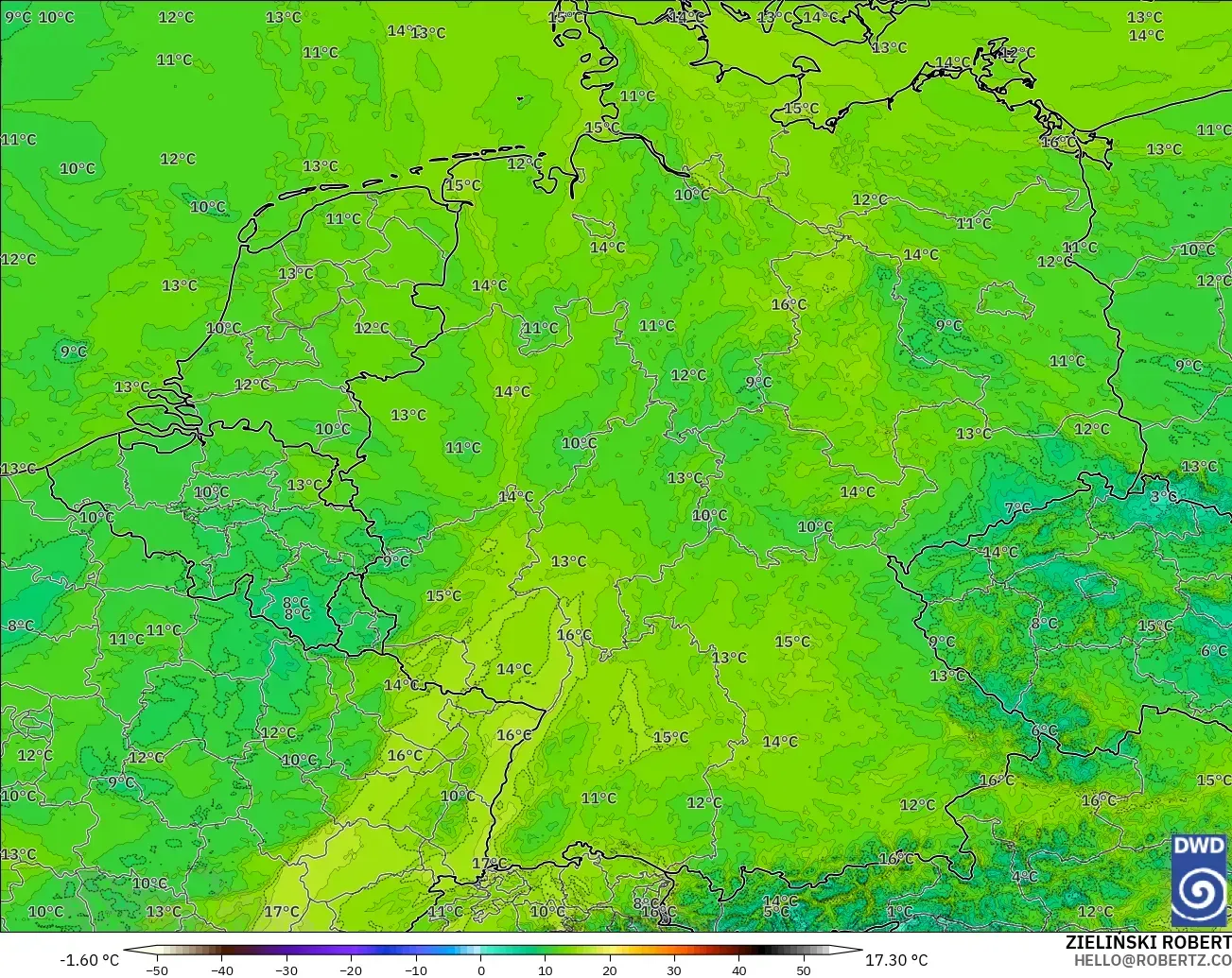 ICON Germany 2 km modelo - Germany, Dewpoint at 2m