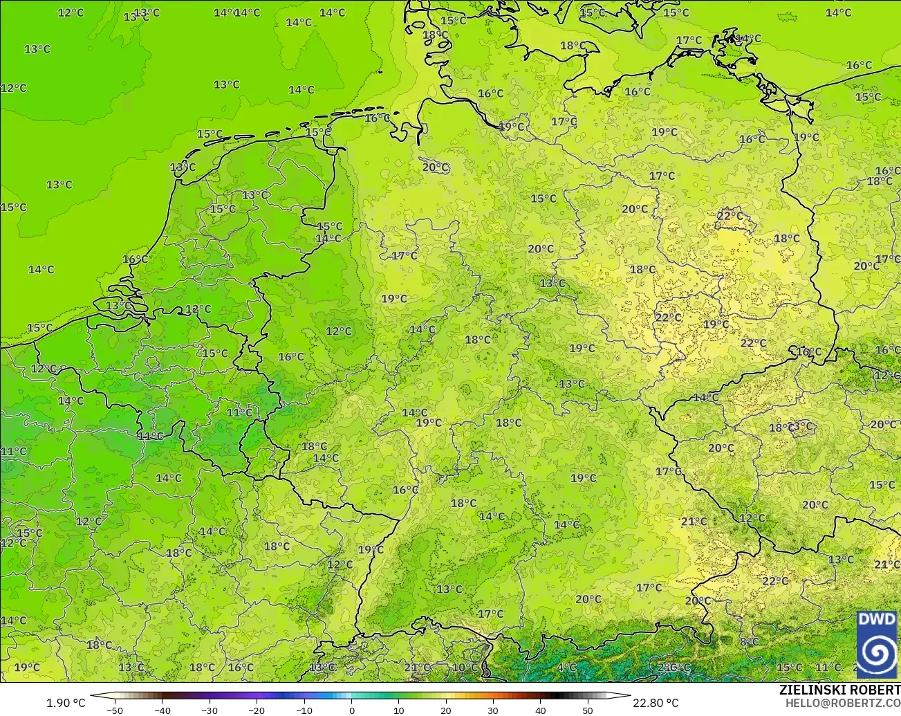 ICON Alemania 2 km model - Jerman, Suhu 2 m