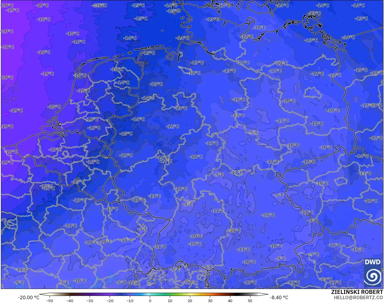 ICON Alemania 2 km model - Jerman, Suhu 500 hPa