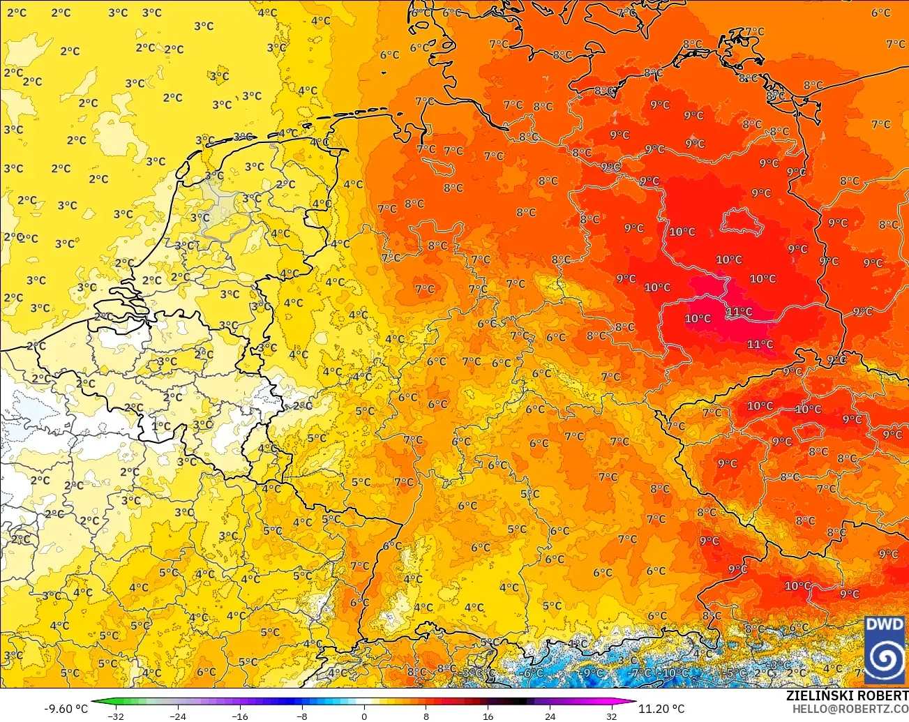 ICON Alemania 2 km model - Jerman, Anomali Suhu 850 hPa