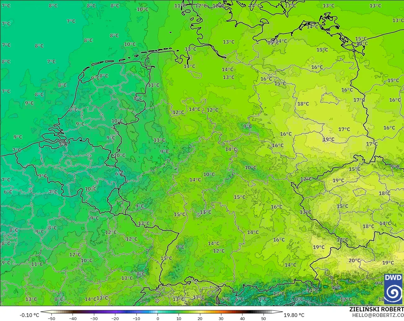 ICON Alemania 2 km model - Jerman, Suhu 850 hPa