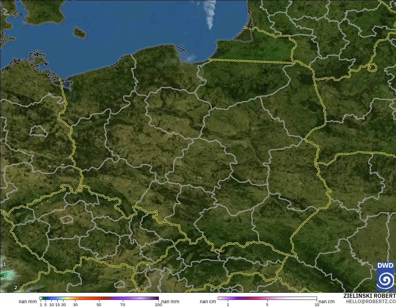 ICON Germany 2 km modelo - Poland, Precipitation, Clouds, and Pressure