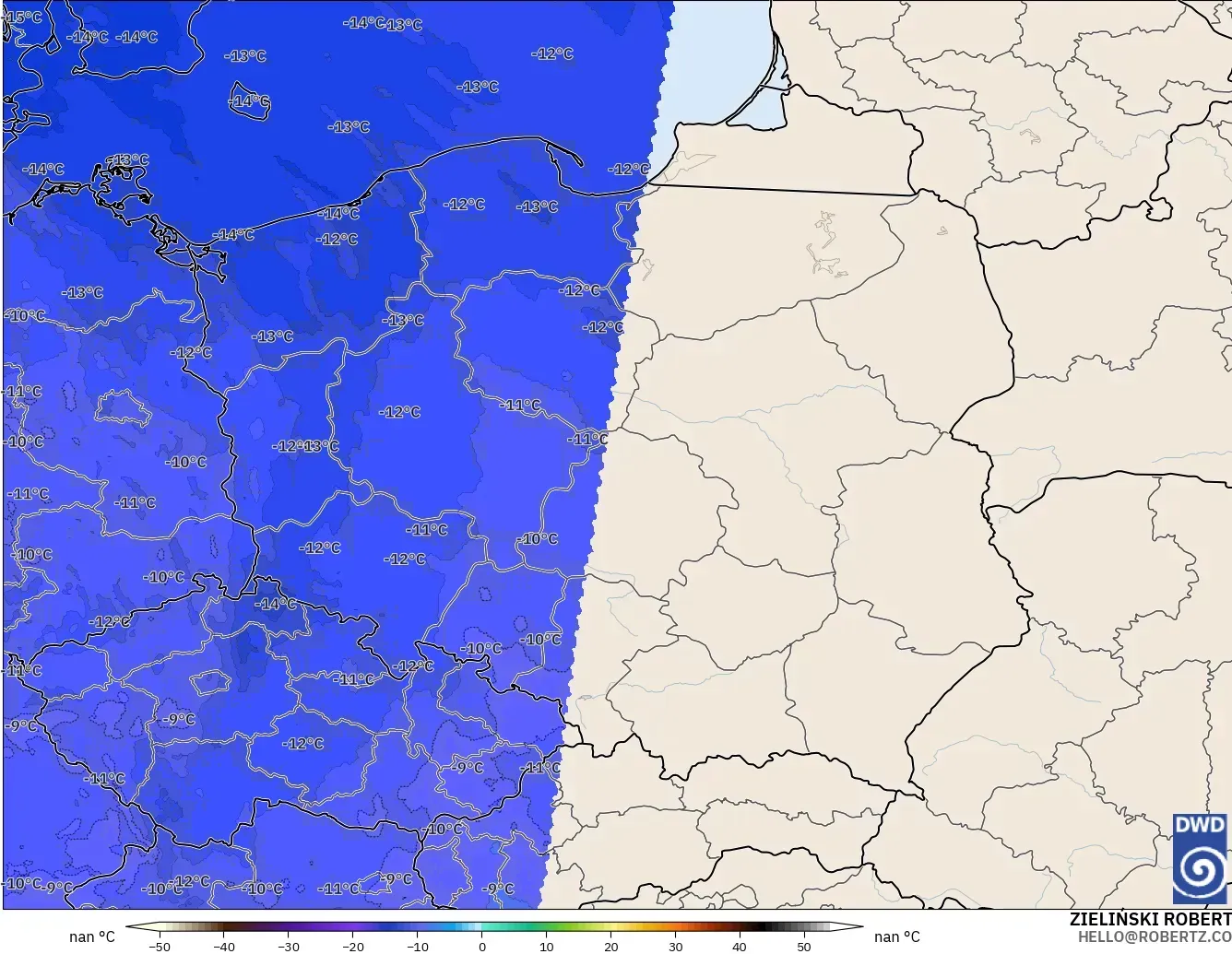 ICON Alemania 2 km model - Polandia, Suhu 500 hPa