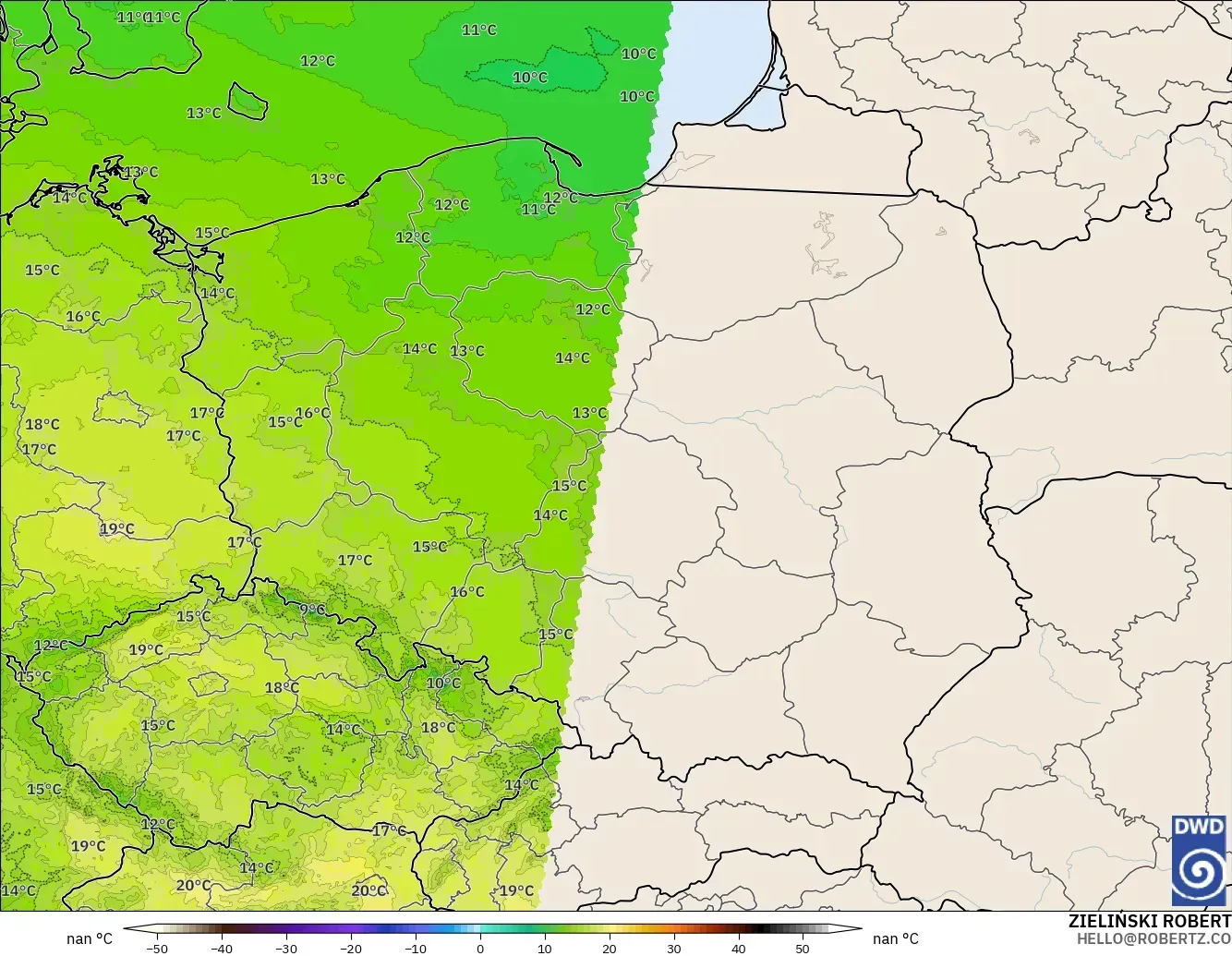 ICON Alemania 2 km model - Polandia, Suhu 850 hPa