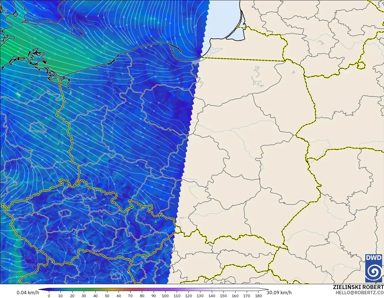 ICON Germany 2 km modelo - Poland, Wind at 10m