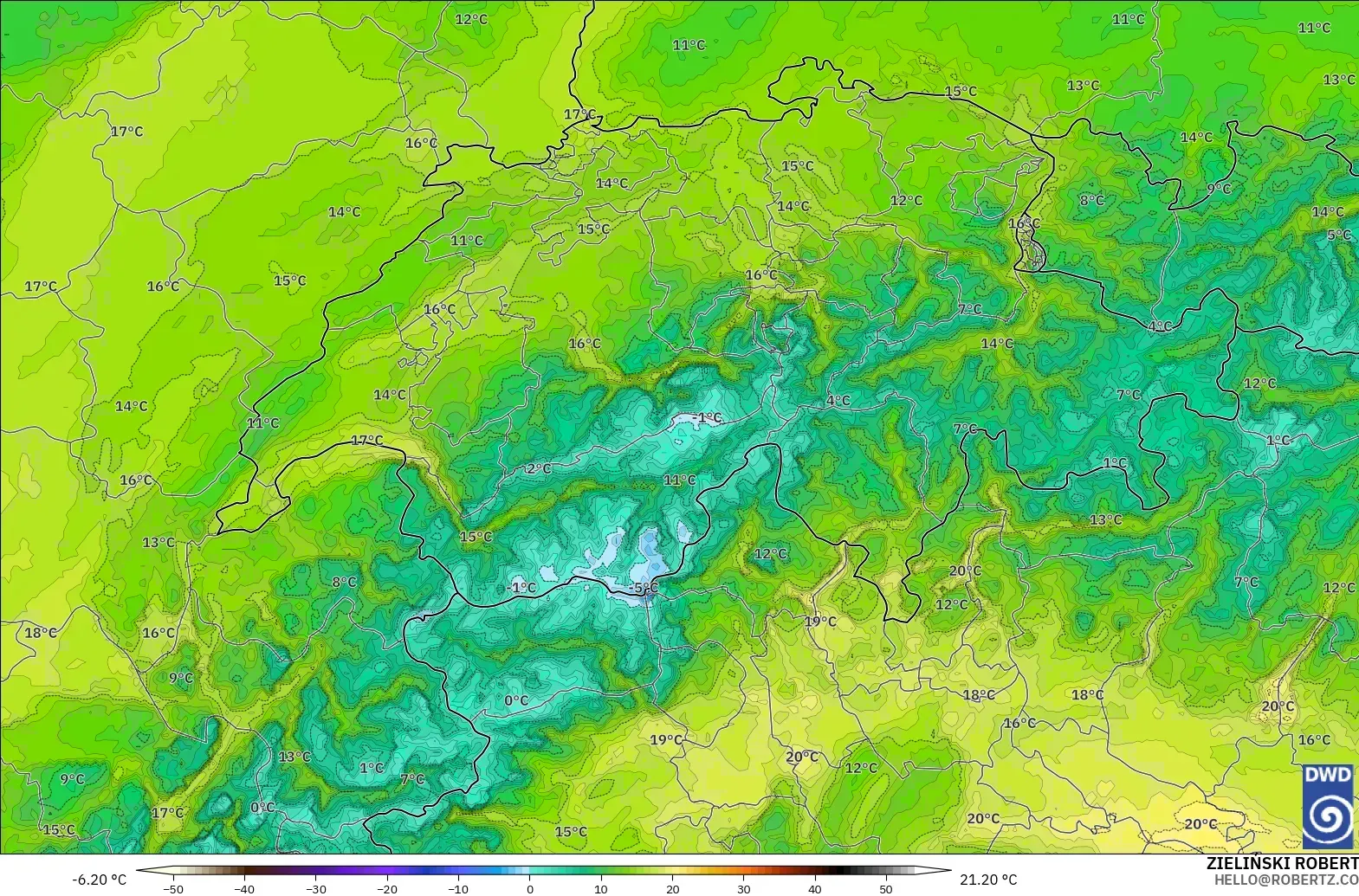 ICON Germany 2 km modelo - Switzerland, Dewpoint at 2m
