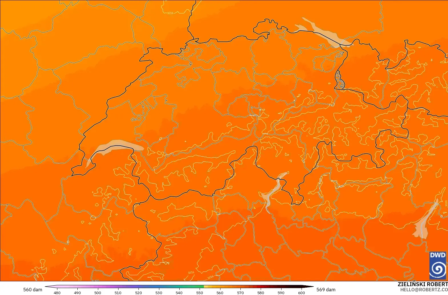ICON Alemania 2 km model - Swiss, Ketinggian geopotensial pada 500 hPa