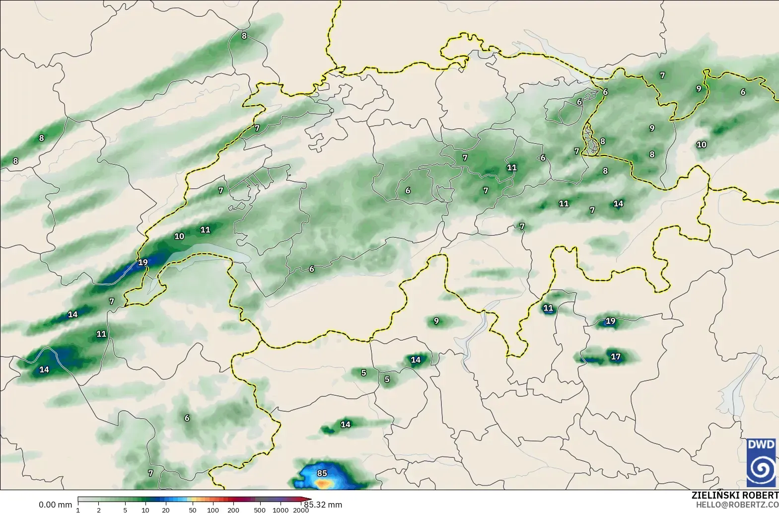 ICON Germany 2 km modelo - Switzerland, Precipitation Accumulation
