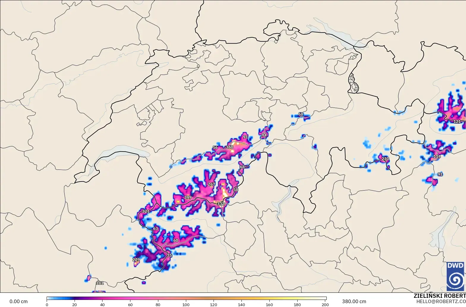 ICON Germany 2 km modelo - Switzerland, Snow Depth