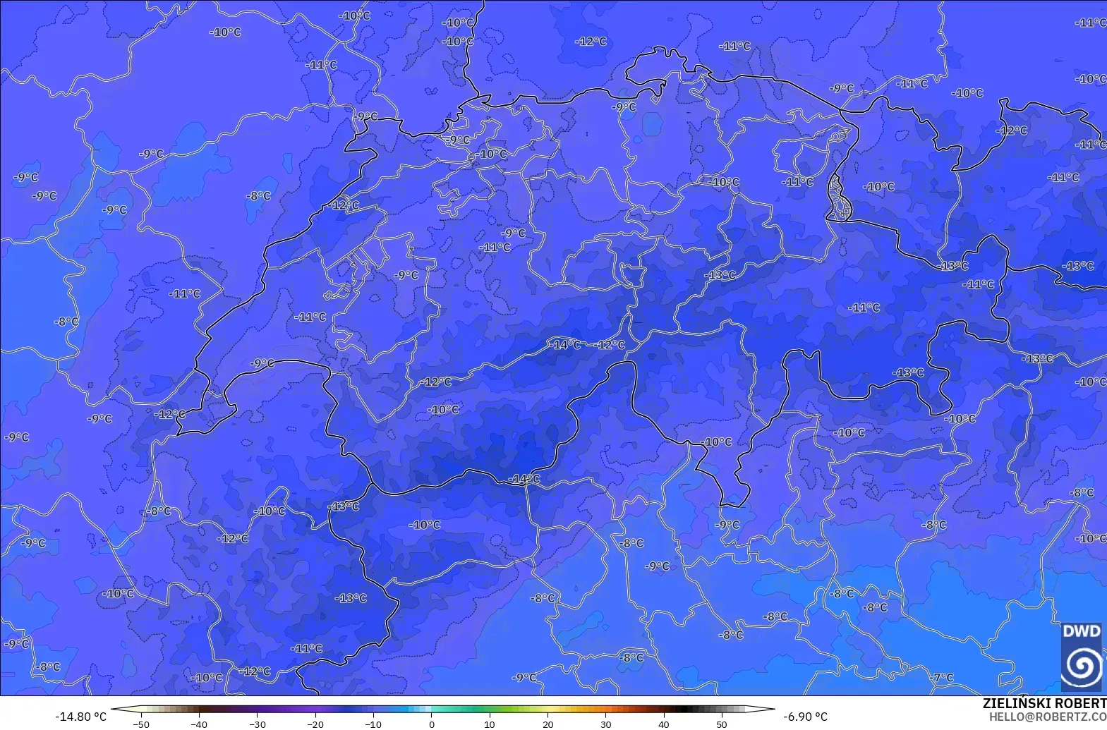 ICON Alemania 2 km model - Swiss, Suhu 500 hPa