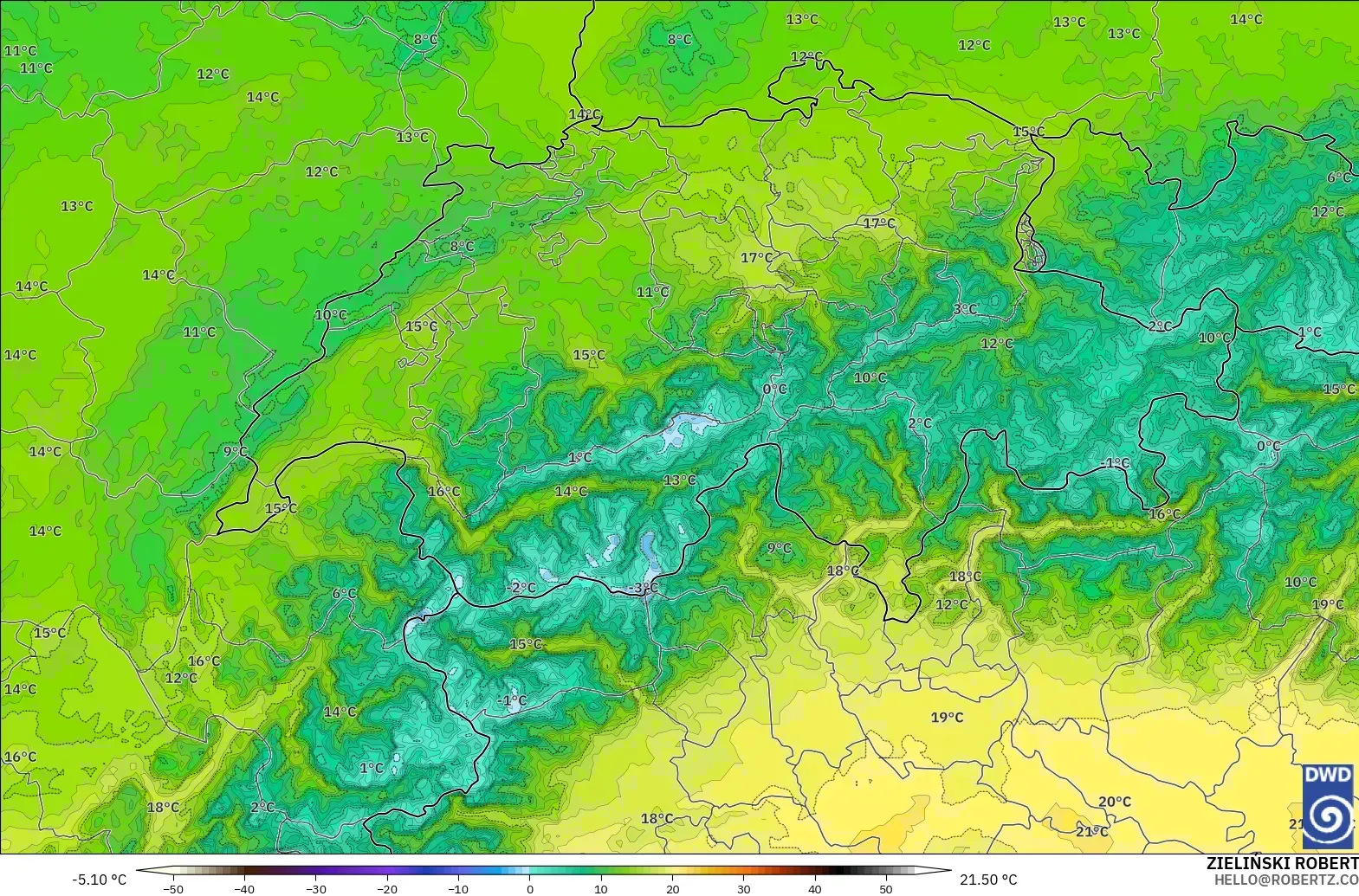 ICON Alemania 2 km model - Swiss, Suhu 850 hPa