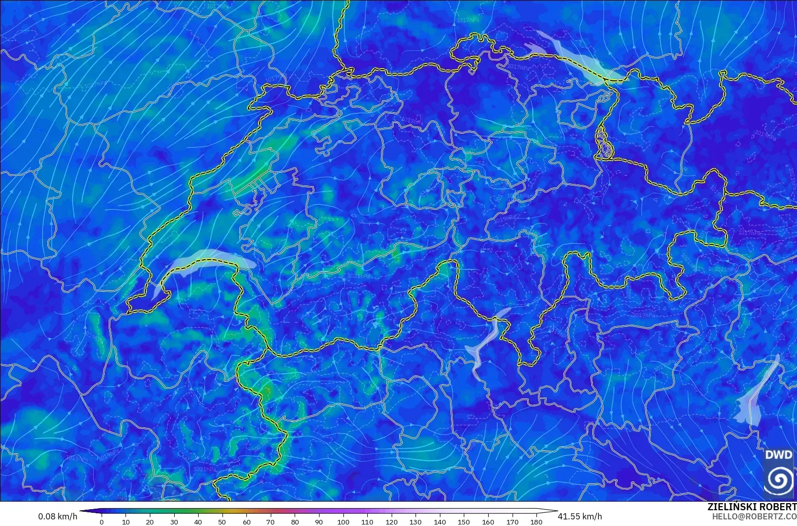 ICON Germany 2 km modelo - Switzerland, Wind at 10m